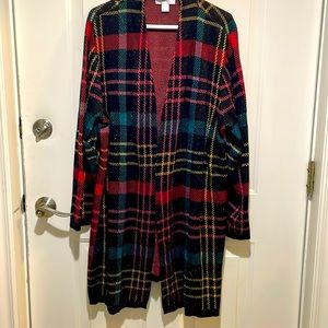 CJ Banks Holiday Plaid Ling Cardigan 3X